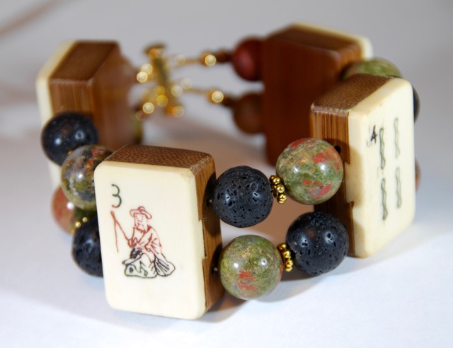 Autumn-Toned Jasper and Black Volcanic Lava Stone Beads (round beads)