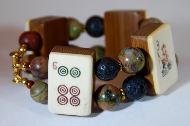 Autumn-Toned Jasper and Black Volcanic Lava Stone Beads (round beads)