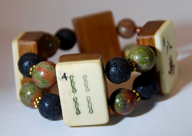 Autumn-Toned Jasper and Black Volcanic Lava Stone Beads (round beads)
