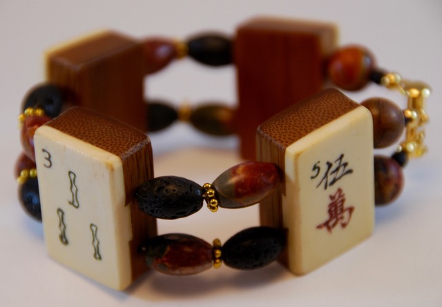 Autumn-Toned Jasper and Black Volcanic Lava Stone Beads (olive beads)