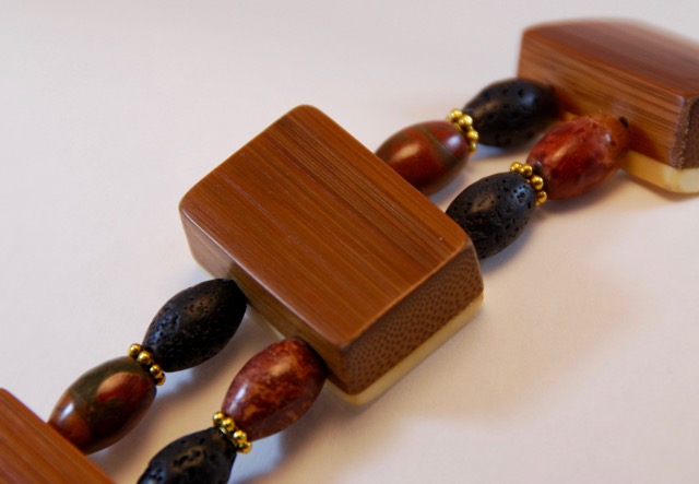 Autumn-Toned Jasper and Black Volcanic Lava Stone Beads (olive beads)