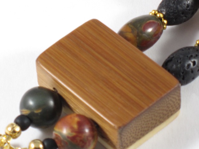 Autumn-Toned Jasper and Black Volcanic Lava Stone Beads (olive beads)